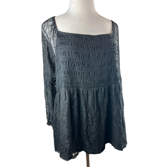 NWT Torrid Babydoll Stretch Lace Smocked Bodice Square Neck Top Sweetheart 5 5X - Picture 3 of 12